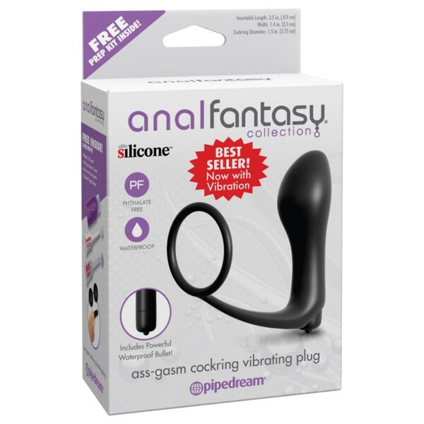 Ass-Gasm Cockring Vibrating Plug  - Colour Black - Image 3