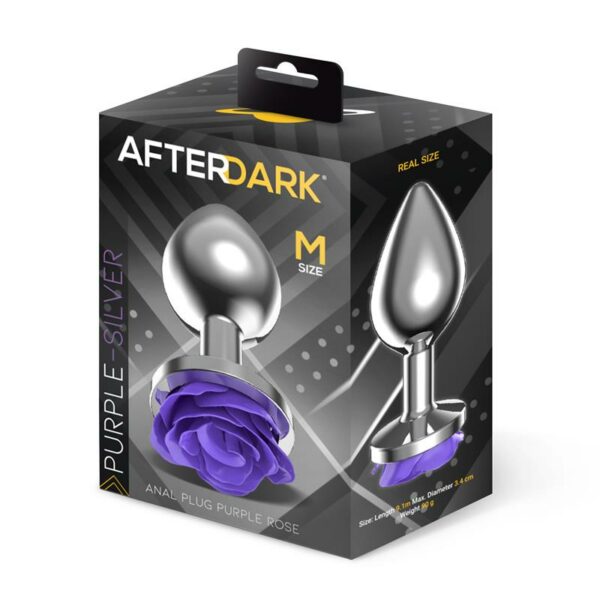 Metal Anal Plug with Purple Rose Base - Size M - Image 3