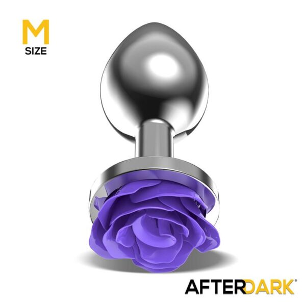 Metal Anal Plug with Purple Rose Base - Size M - Image 4