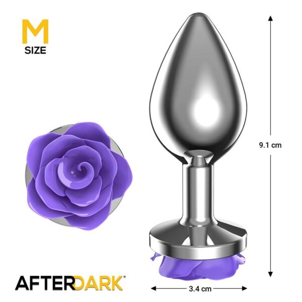 Metal Anal Plug with Purple Rose Base - Size M - Image 5