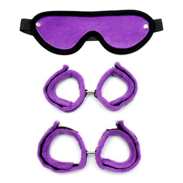 Rimba Bondage Play Handcuffs, Foot Cuffs and Mask Purple - Image 3