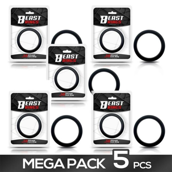 Pack of 5 Cock Ring Solid Silicone 5 cm Black