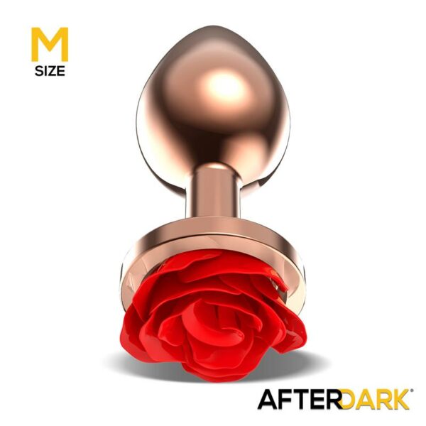 Rose Gold Anal Plug with Red Rose Base Size M - Image 3