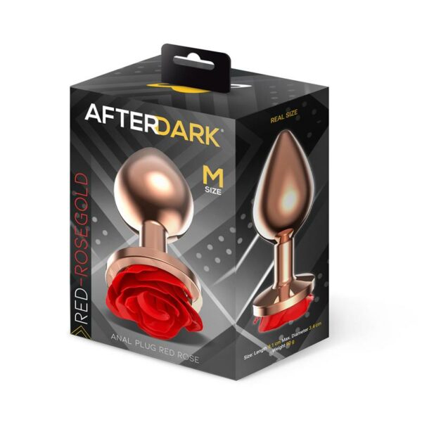 Rose Gold Anal Plug with Red Rose Base Size M - Image 5
