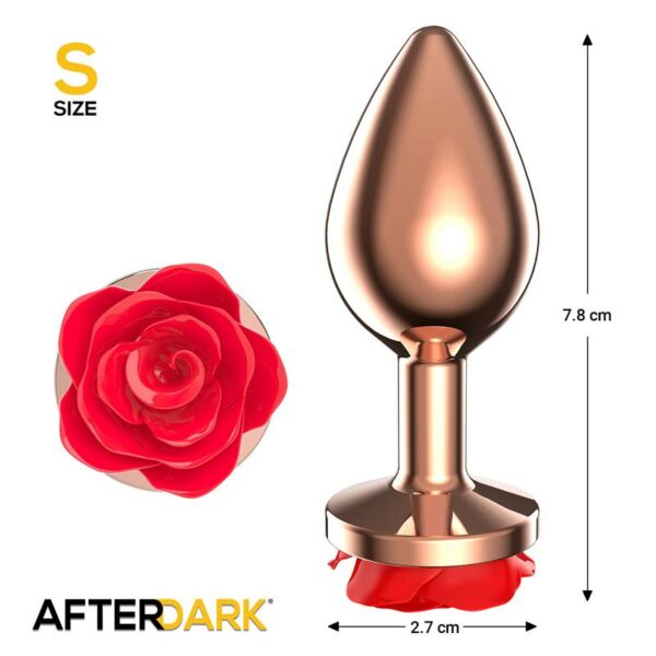 Rose Gold Anal Plug with Red Rose Base Size S - Image 5
