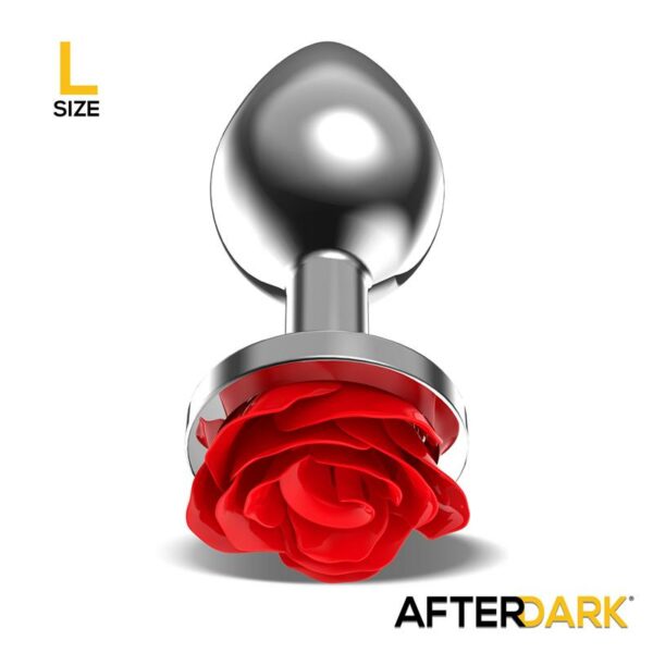 Silver Metal Anal Plug with Red Rose Base Size L - Image 4
