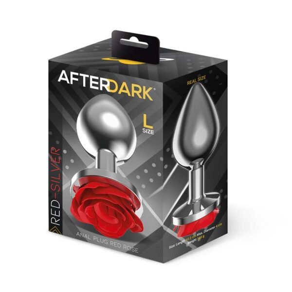 Silver Metal Anal Plug with Red Rose Base Size L - Image 5